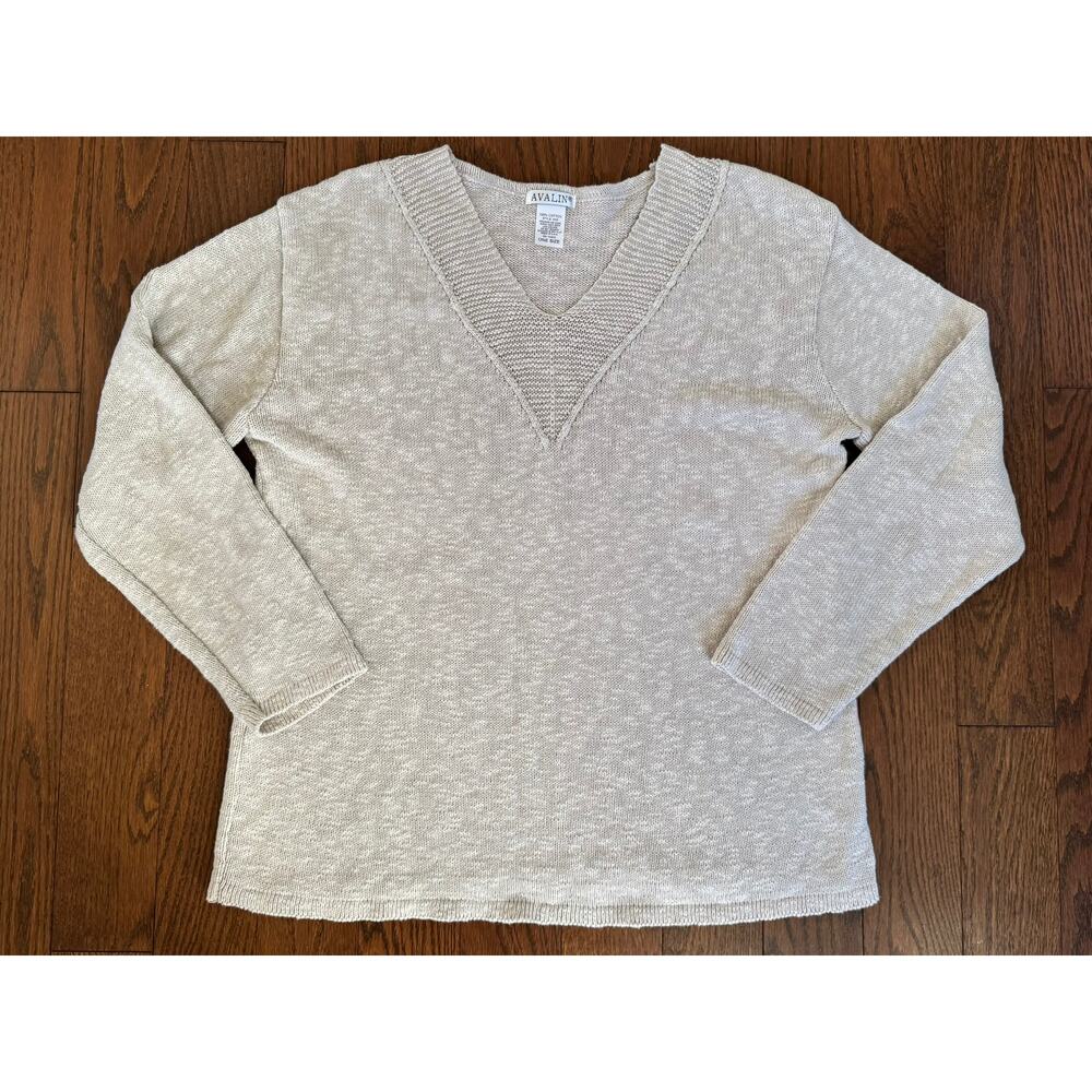 Avalin V Neck Cotton Knit sweater‎ – Oatmeal – One Size